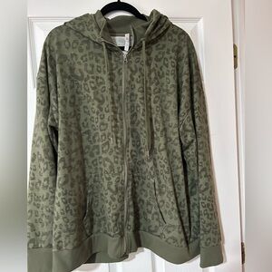 LuLaRoe Olive Green Leopard Print 2x Bethany Zip Hoodie